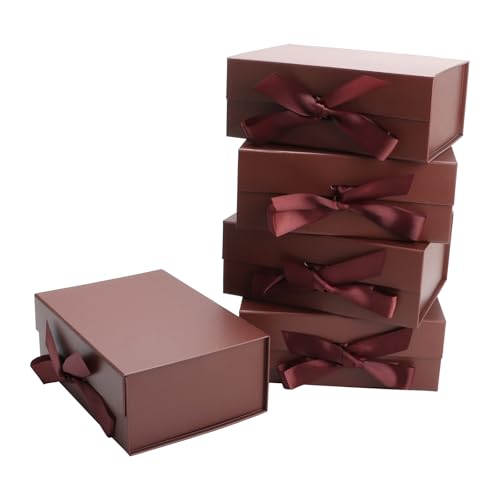 Magnetic Gift Box L11.5*W8.6*H4.2inch Ribbon Foldable Gift Packaging Boxes - color: Reddish Brown, size: Large-L11.5*W8.6*H4.2inch