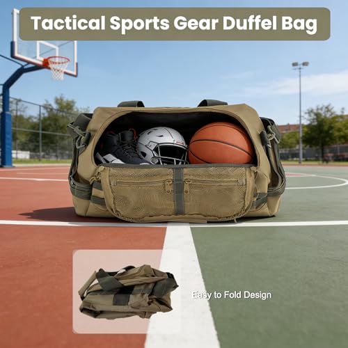 Hannibal Tactical 35L Large Duffle Bag, 3-in-1 Tactical Backpack MOLLE Pack for Sports/Gym/Outdoor, Coyote with Olive - color: Coyote with Olive