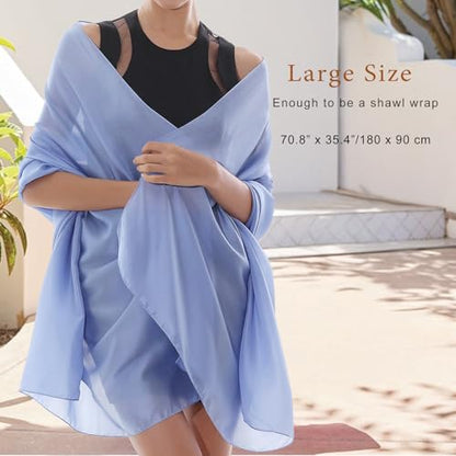 RIIQIICHY Women Shawls and Wraps for Evening Dresses Like Chiffon Silk Scarf Formal Silky Pashmina Shawls for Weddings - color: Blue