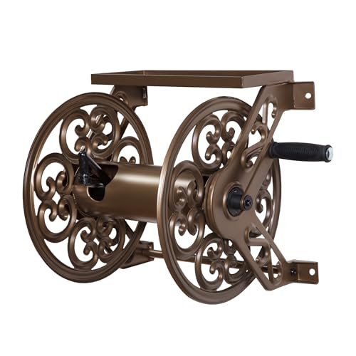 Liberty Garden 708 Steel Decorative Wall Mount Garden Hose Reel, Holds 125-Feet of 5/8-Inch Hose - Bronze