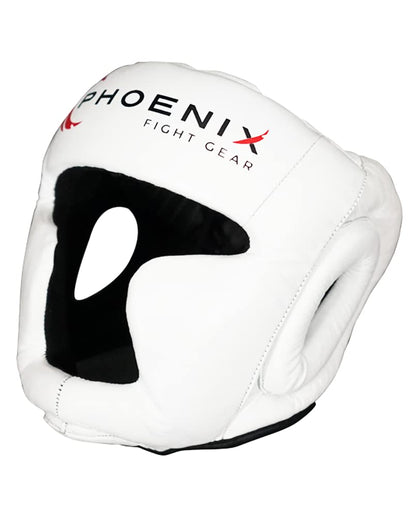Flight Headgear w/Cheek and Chin Support, Leather Sparring Headgear, Boxing, MMA, Muay Thai Kickboxing, Mixed Martial Arts, UFC - color: White, size: Small
