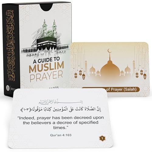Briston Muslim Prayer Flash Cards – Islamic Learning Guide for Salah, Wudu, Jumah & Tahajjud – Step-by-Step Instructional Cards with Arabic, English Translation & Transliteration – Quran & Hadith