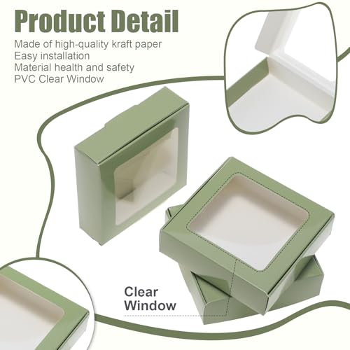 Zonon 30 Pcs Kraft Paper Boxes with Window 4.13 x 4.13 x 1.18 Inch Candy Packaging, Small Gift Boxes, Soap holder, Mini Treat Packaging for Bakery Chocolate Jewelry Display (Sage Green) - color: Sage Green