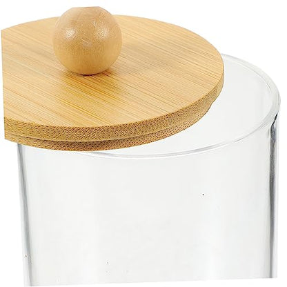 Luxshiny 2pcs Acrylic Makeup Storage Tank Bamboo Lid Tip Holder for Cotton Swabs Toothpicks