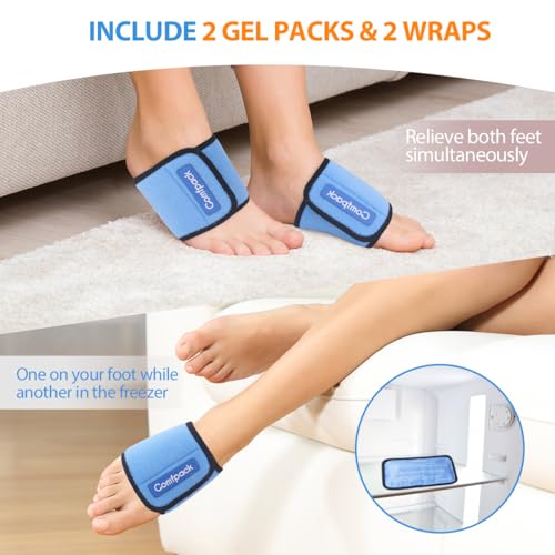 Comfpack 2 Packs Cold Therapy Wrap for Pain Relief, Reusable Gel Ice Packs for Foot Plantar, Wrist, Ankle, for Sprains, Muscle Pain, Bruises, Injuries, Blue - size: Blue, style: 2 Sleeves + 2 Gel Packs