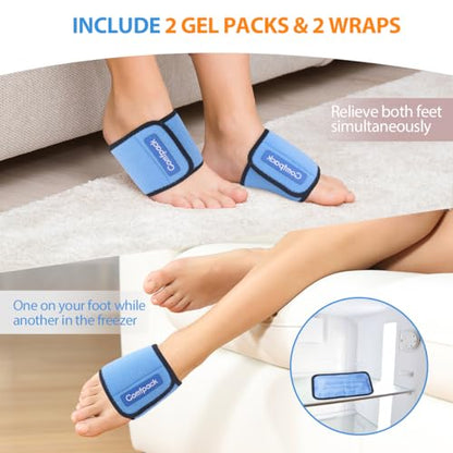Comfpack 2 Packs Cold Therapy Wrap for Pain Relief, Reusable Gel Ice Packs for Foot Plantar, Wrist, Ankle, for Sprains, Muscle Pain, Bruises, Injuries, Blue - size: Blue, style: 2 Sleeves + 2 Gel Packs