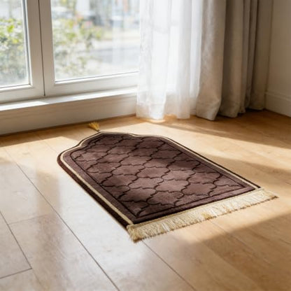 haozaikeji Muslim Prayer Rug Islamic Turkish Prayer Mat Thick Soft Janamaz Sajada Rug Praying Carpet for Ramadan Eid Travel - color: Coffee, size: M 19.69*35.43 inch (50*90cm)
