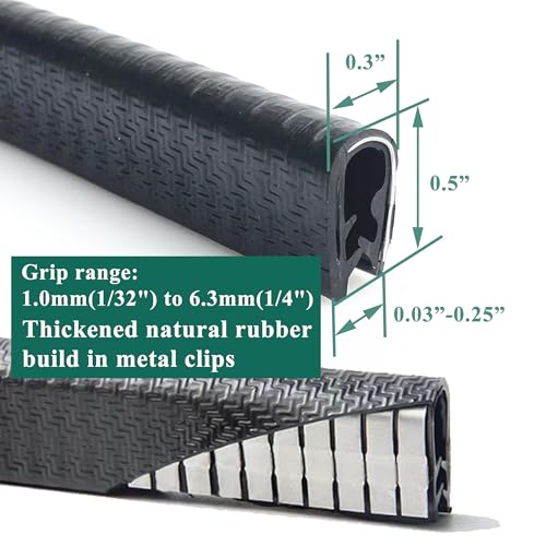 U Shape Rubber Seal Edge Strip Trim Guard for Panels, Car Doors, Steel Plates, Hatches, Table Corners, Fits Edge 1/32 to 1/4 Inch, 10Ft Length