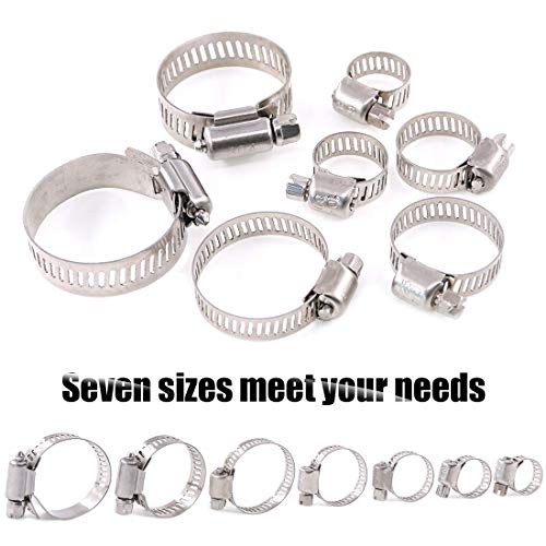 Hilitchi 60 Piece Adjustable 8-38mm Range Stainless Steel Worm Gear Hose Clamps Assortment Kit
