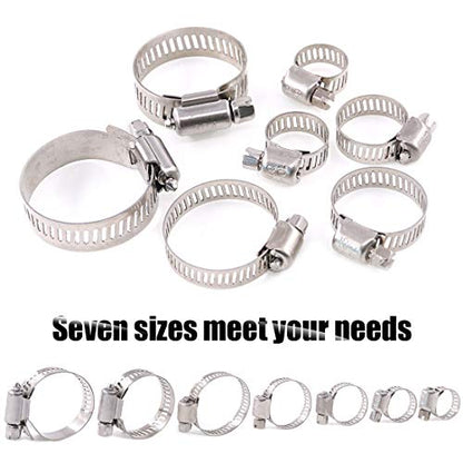 Hilitchi 60 Piece Adjustable 8-38mm Range Stainless Steel Worm Gear Hose Clamps Assortment Kit