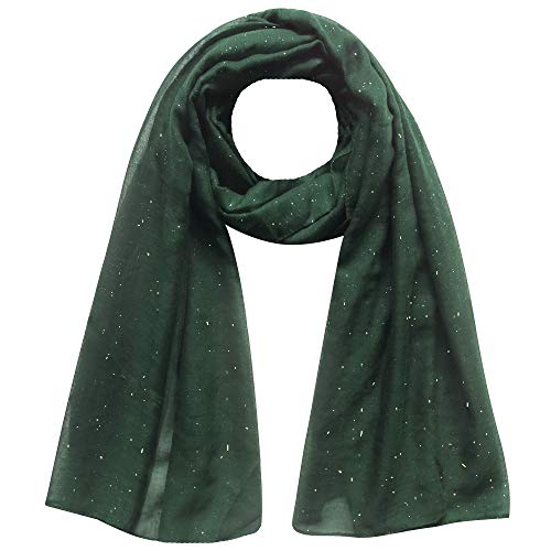 Lina & Lily Solid Shimmer Sparkle Glitters Sheer Maxi Shawl Scarf Hijab Lightweight - color: #23 Dark Green
