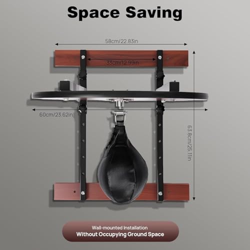Speed Bag Platform Kit, Heavy Duty Wall Mount Boxing Training Equipment with Adjustable Height, 5-Level PU Speedball for Home Gym, Boxing Gym, 23.62 Inch Round Board, 220 lbs Load Capacity
