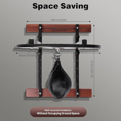 Speed Bag Platform Kit, Heavy Duty Wall Mount Boxing Training Equipment with Adjustable Height, 5-Level PU Speedball for Home Gym, Boxing Gym, 23.62 Inch Round Board, 220 lbs Load Capacity