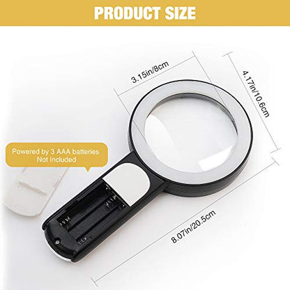 Magnifying Glass with Light, Handheld Large Magnifying Glass 18LED Cold and Warm Light with 3 Modes, Illuminated Lighted Magnifier for Seniors Reading, Coins, Jewelry - color: Black