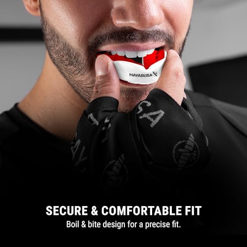 Hayabusa Combat Sports Mouth Guard Youth, Kids and Adult Sizes Comes with Case - White/Red, Adult - color: White/Red, size: Adult
