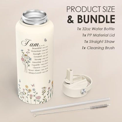 Christian Inspiration Water Bottle 32oz Stainless Steel with Lid & Straw, Inspirarional Insulated Bottles for Women Girls, Religious Inspirational Gift Idea for Birthday Christmas - color: Christian