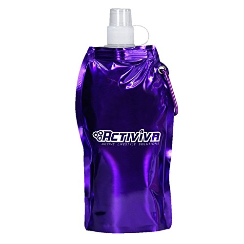 USA Merchant | Collapsible Reusable Water Bottle with Carabiner Clip Light Weight Leak Proof Foldable Drinking Water Bottle Non Toxic BPA Free - 16.9 oz 4 Pack (Pink, Purple, Red, Clear) - color: Broad - Purple,Pink,Red,Clear