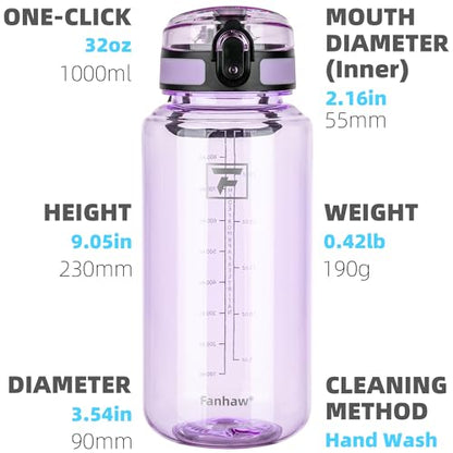 Fanhaw 32 Oz Clear Tritan Water Bottle, BPA-Free & Leak-Proof, Wide Mouth with Anti-dust Chug Lid, Reusable Plastic Bottle for Gym, Travel, School & Office, Back to School Essentials (Amethyst) - color: Amethyst, size: 32 Ounces