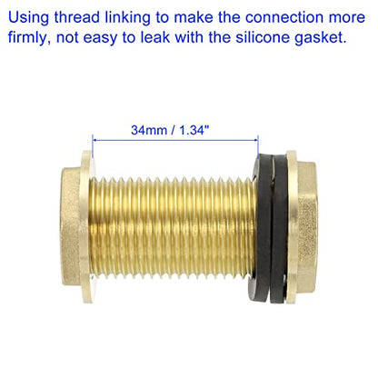 M METERXITY Bulkhead Fitting - Water Tank Connector, Brass Threaded Fitting Adapter with 2 Rubber Gasket, Apply to Outdoor/Garden/Pools(G1/2 Male) - size: G1/2