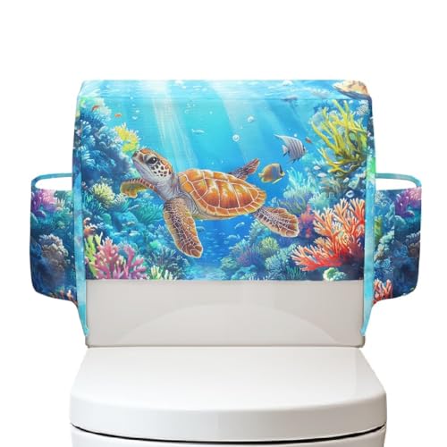 Turtle Fish Bathroom Toilet Tank Cover with Extra Storage Bag, Easy to Clean Universal Toilet Top Protective Cover for Home Indoor Decorations, Universal Fits - color: Turtle Fish
