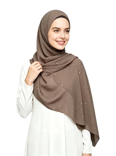 Lina & Lily Sparkle Shimmer Gold Glitter Women's Chiffon Hijab Head Scarf Shawl Wrap Lightweight - color: Khaki