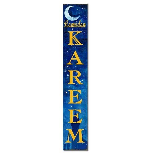 Ramadan Kareem Front Porch Sign Eid Mubarak Islamic Muslim Decoration Mosque Front Door Sign Farmhouse Porch Vertical Wooden Plaque Entryway Home Outdoor Seasonal Decoration 8x32inch - color: U- 9, size: 8x32inch
