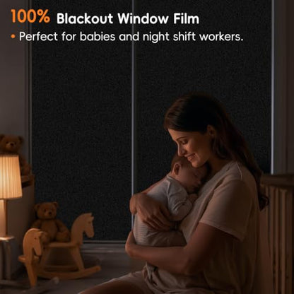 Blackout Window Privacy Film 100% Light Blocking, 17.5" x 78.74" | Darkening Window Tint for Home Garage Bedroom Day Sleep Heat Blocking, Removable Window Cover Static Cling, Black - color: Black, size: 17.5 Inch * 78.74 Inch