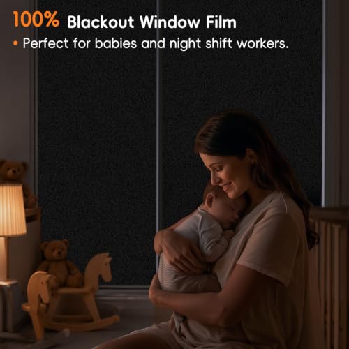 Blackout Window Privacy Film, Removable Window Cover Static Cling, Darkening Light Heat Blocking, Window Tint for Home Garage Bedroom Day Sleep, Black 17.5 Inch * 157.4 Inch - color: Black, size: 17.5 Inch * 157.4 Inch