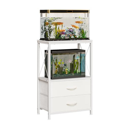 Fish Tank Stand 10 Gallon with 2-Tier Shelf, Aquarium Stand with 2 Drawers, Metal Frame Heavy Duty Reptile/Turtle Tank Stand for Home Office, Fish Tanks Accessories Storage, White - color: White