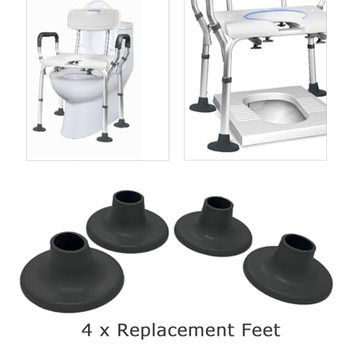 Toilet Chair Safety Replacement Feet, 1-1/8" Suction Cup Feet for Shower Stool and Transfer Bench, Anti Slip Rubber Cap Mats for Elderly Disabled, Black, 4 Pcs