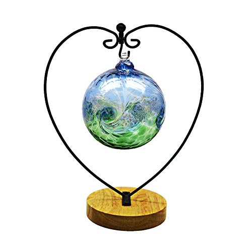 YY YEARCHY Ornament Display Stand Indoor Metal Stand Terrarium Air Plant Stand Flower Pot Holder Iron Pothook Stand for Hanging Glass Globe Ball (Heart round wood) - color: Black, size: 11.02"x4.53"x4.53"