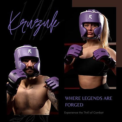Kruzak Unisex Boxing Headgears - MMA Training, Adjustable Padded, Kara,Muay Thai Headgear, Kickboxing, Sparring, Martial Arts, Karate, Taekwondo MMA Body Equipment - color: Purple, size: Small-Medium
