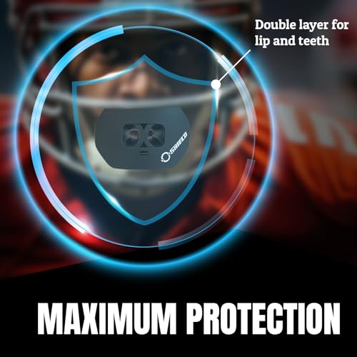 O Shield Core Football Mouth Guard, Detachable Strap | No boil, BPA-free silicone and TPE, brace friendly, ventilated case included, football 7v7 and flag - color: Black