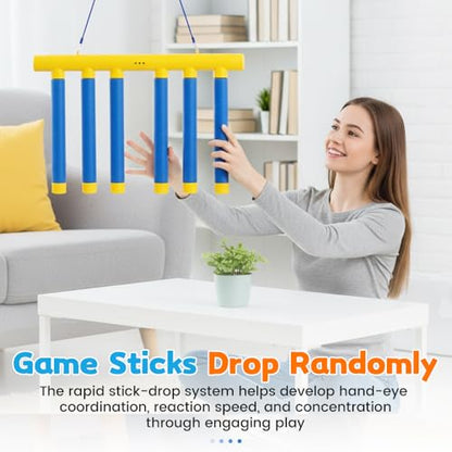 Reflex Sticks Rebounce Game, Reflex Challenge Game, Falling Sticks Reaction Time Trainer with Adjustable Speed Modes for Home, Office & Team Activities (Yellow) - color: Yellow
