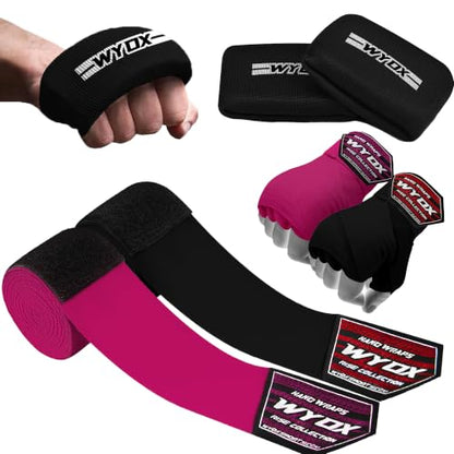 WYOX Boxing Hand Wraps & Gel Knuckle Guards Set for MMA, Muay Thai & Kickboxing - 2 Pair Hand Wraps + 1 Pair Knuckle Guards - Hand Wrist Protection for Men & Women Training - color: Pink/Black