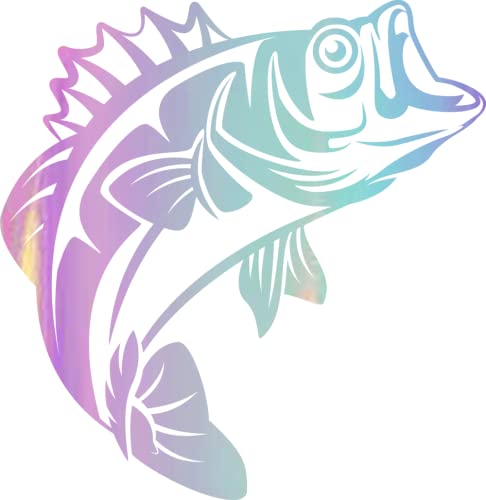 Bass Fishing Fish (Holographic Opal Purple) (Set Of 2) Premium Waterproof Vinyl Decal Stickers For Laptop Phone Accessory Helmet Car Window Bumper Mug Tuber Cup Door Wall Decoration - color: Holographic Opal Purple, size: 7 inches x 7.2 inches