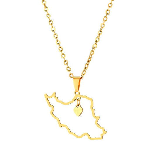 Heart Iran Map Pendant Necklace Persian Love Jewelry Gift for Women & Men Stainless Steel Iranian Jewelry - color: Gold Color, size: 60cm Chain