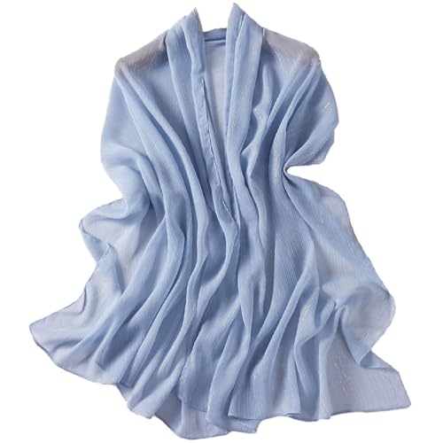 Women Hijab Chiffon Head Scarf Lightweight Shimmer Scarves Crepe Wedding Shawls and Wraps for Evening Dresses Shiny - color: Sky Blue