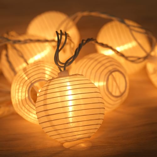HOSY 10-Pack Red 3-in Lanterns, 11 ft White Wire Plug-in UL String Lights | Self-assembly Required, Nylon Fabric, 3-in Diameter, 12-in Spacing, End-to-end Connectable, UL Certified - color: White