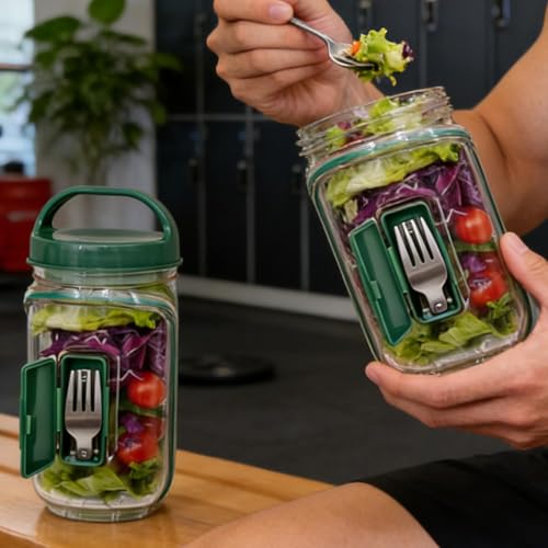 Portable Plastic Salad Case Container with Leak Proof Oats Container Reusable Keep It Fresh Vegetable Storage Box (Cylindrical) - color: Cylindrical