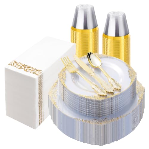 Bestluck 350PCS Clear Disposable Dinnerware for 50 Guests - color: Clear, size: 50 Guests