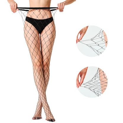 MengPa Women's Fishnets Tights High Waist Stockings Party Thigh High Pantyhose - color: 2pcs-black