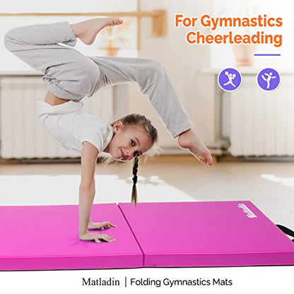 Matladin 8' Folding Gymnastics Gym Exercise Aerobics Mat, 8ft x 2ft x 2in PU Leather Tumbling Mats with Hook & Loop Fastener for Stretching Yoga Cheerleading Martial Arts - color: 'Purple