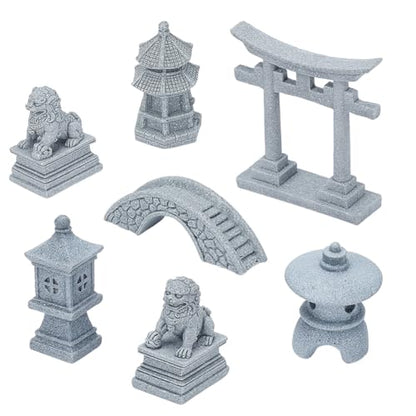 NBEADS 7 Pcs 6 Styles Mini Zen Garden Accessories, Garden Decor Micro Landscape Fish Tank Lion Lighthouse Tower Bridge Figurines for Landscape Balcony Garden Fish Tank Decoration