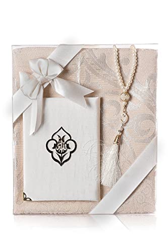 Muslim Prayer Rug, Yaseen Surah Pocket-Size Book & Prayer Beads Set, Perfect Islamic Gift I Mawlid Gift I Suitable for Men, Women and Kids I Islamic Ramadan Eid Gifts, (Cream, 1 Sets) - color: Cream, size: 1 Sets