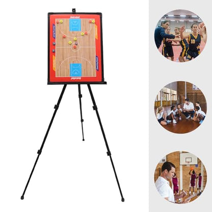 Basketball Coaching Tactical Board, Portable Magnetic Basketball Coach Blackboard with Triangle Bracket - Training Assistant Equipment Kit with Player Markers, Pen and Eraser