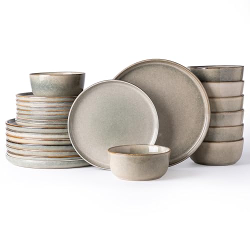 AmorArc Stoneware Dinnerware Sets for 8, 24 Piece Plates and Bowls Sets - color: Reactive Glaze, size: Service for 8