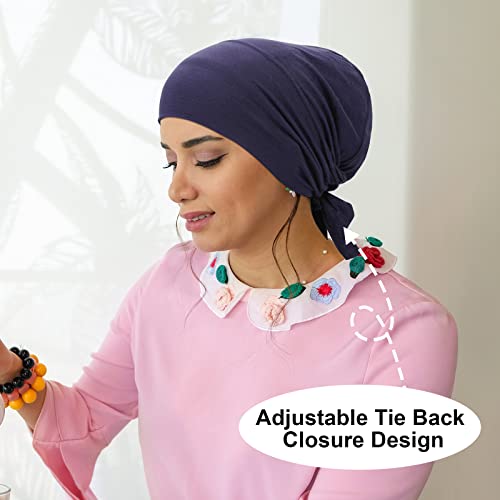 PHOGARY 4 Pcs Women Hijab Undercap, Islamic Muslim Under Hijab Cap Inner Under Scarf Hat Turban with Tie Back Closure - color: Black, White, Grey, Dark Navy