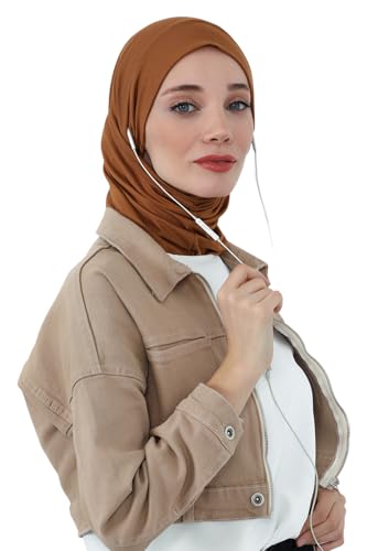 Aisha's Design Practical Cotton Bonnet with Built-In Neck Cover and Ear Access - color: Dark Mustard