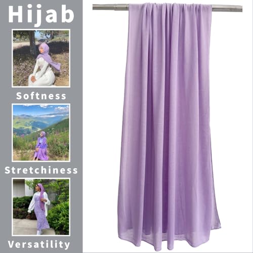Harewom Muslim Hijab for Women Soft Stretch Headscarf Large Plain Turban Wrap Shawl Head Wrap for Everyday Wear - color: Light Purple Hijab Headscarf